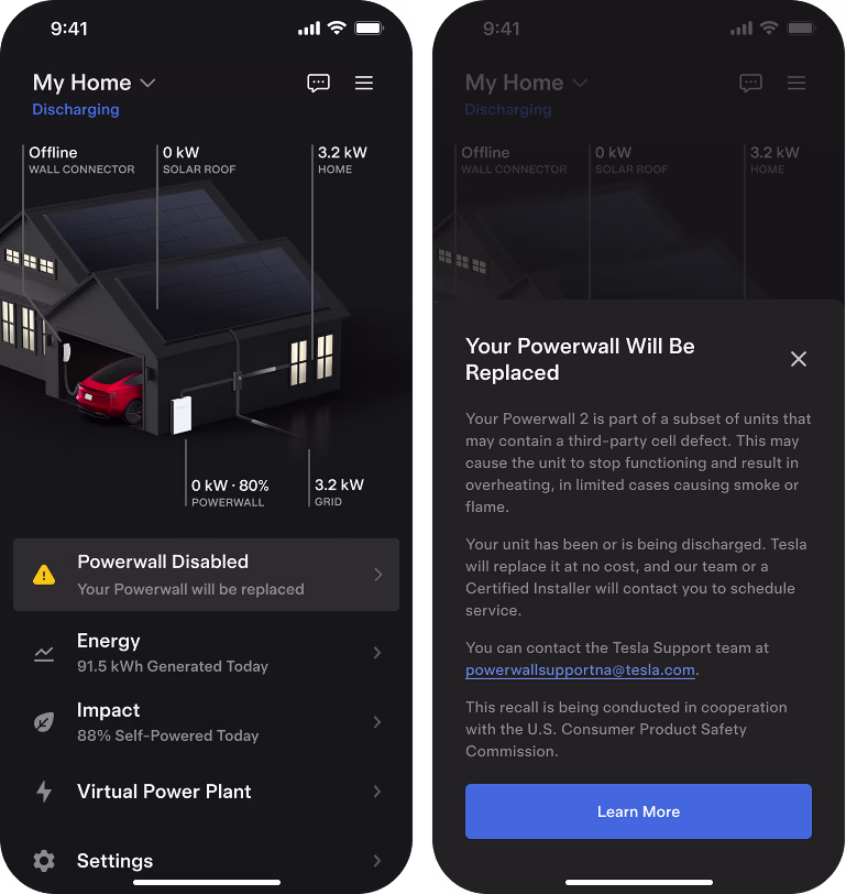 Tesla app message