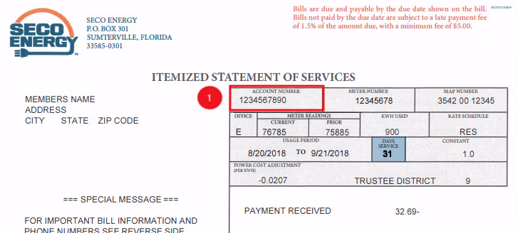 Sample of SECO utility bill