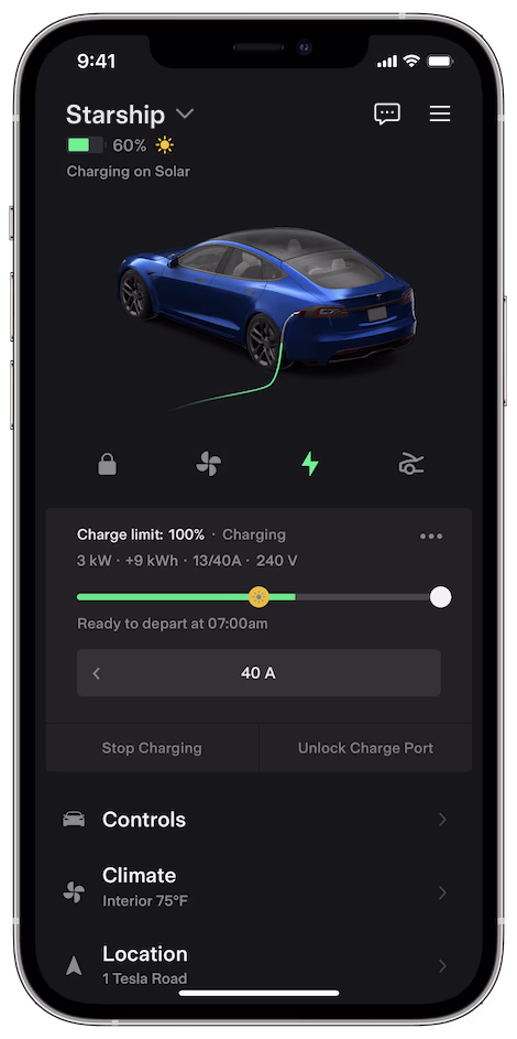 Charge on Solar sun slider in the Tesla app