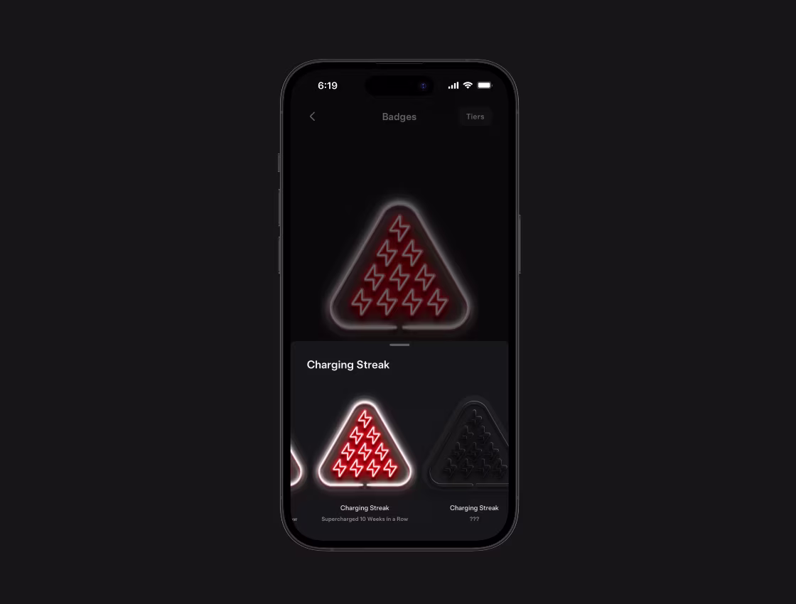 Tesla app showing charging streaks
