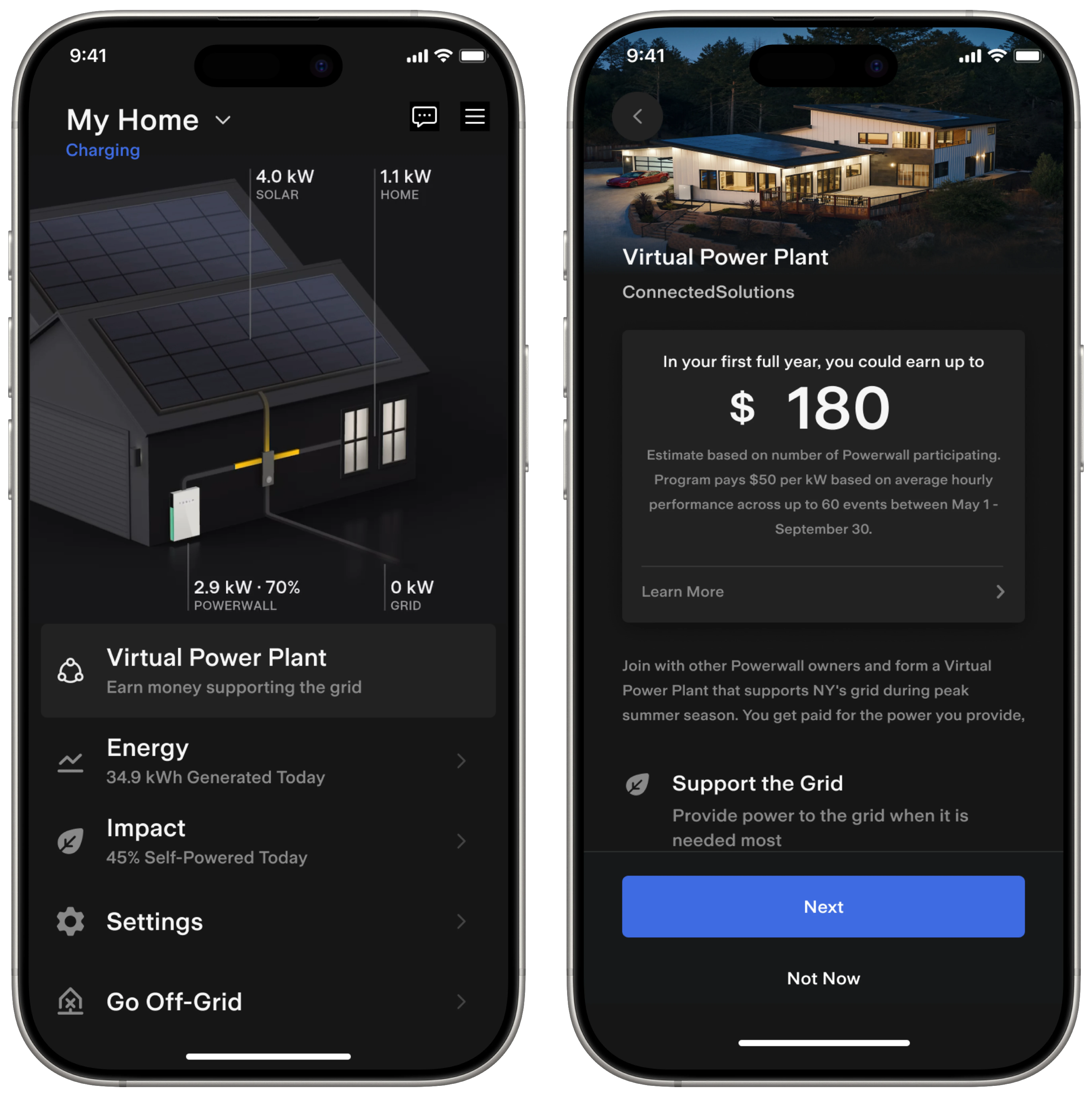 Tesla app screen for ConnectedSolutions VPP sign up