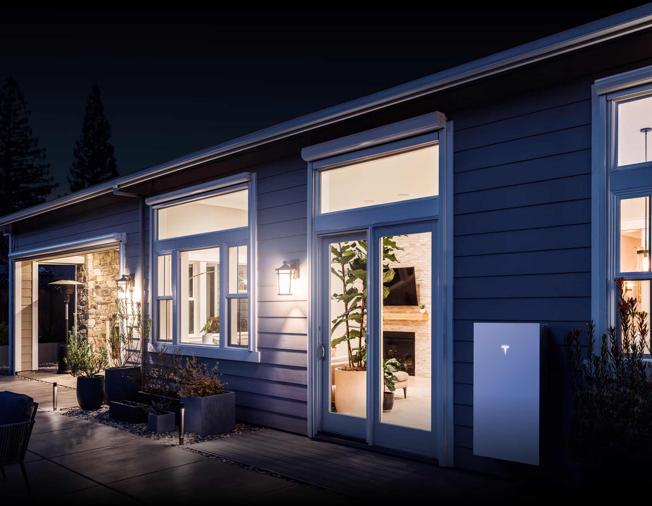 Powerwall lighting home during a storm