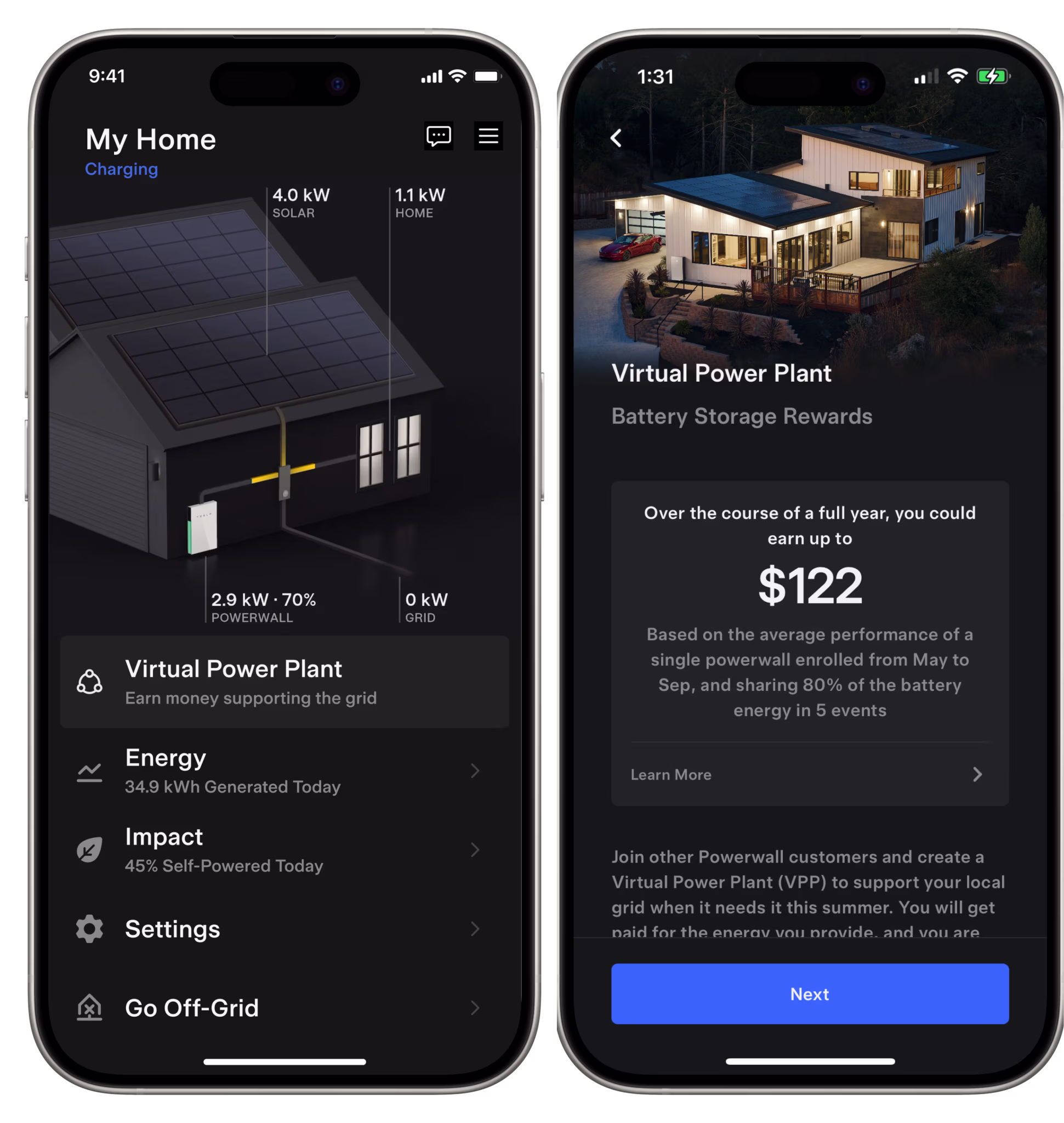 PSEG VPP Tesla App Home Screen