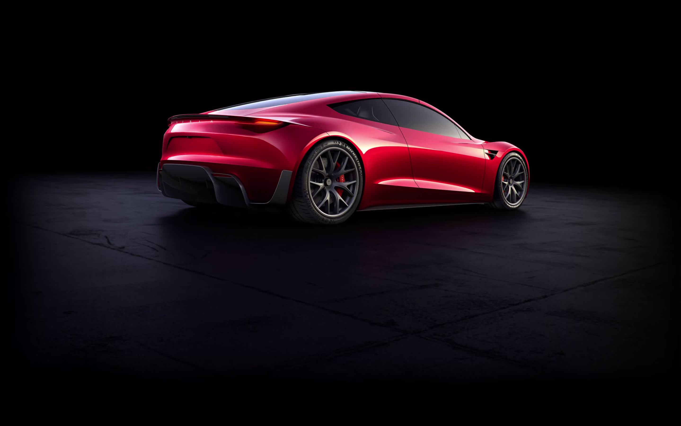 Rear view of red Roadster