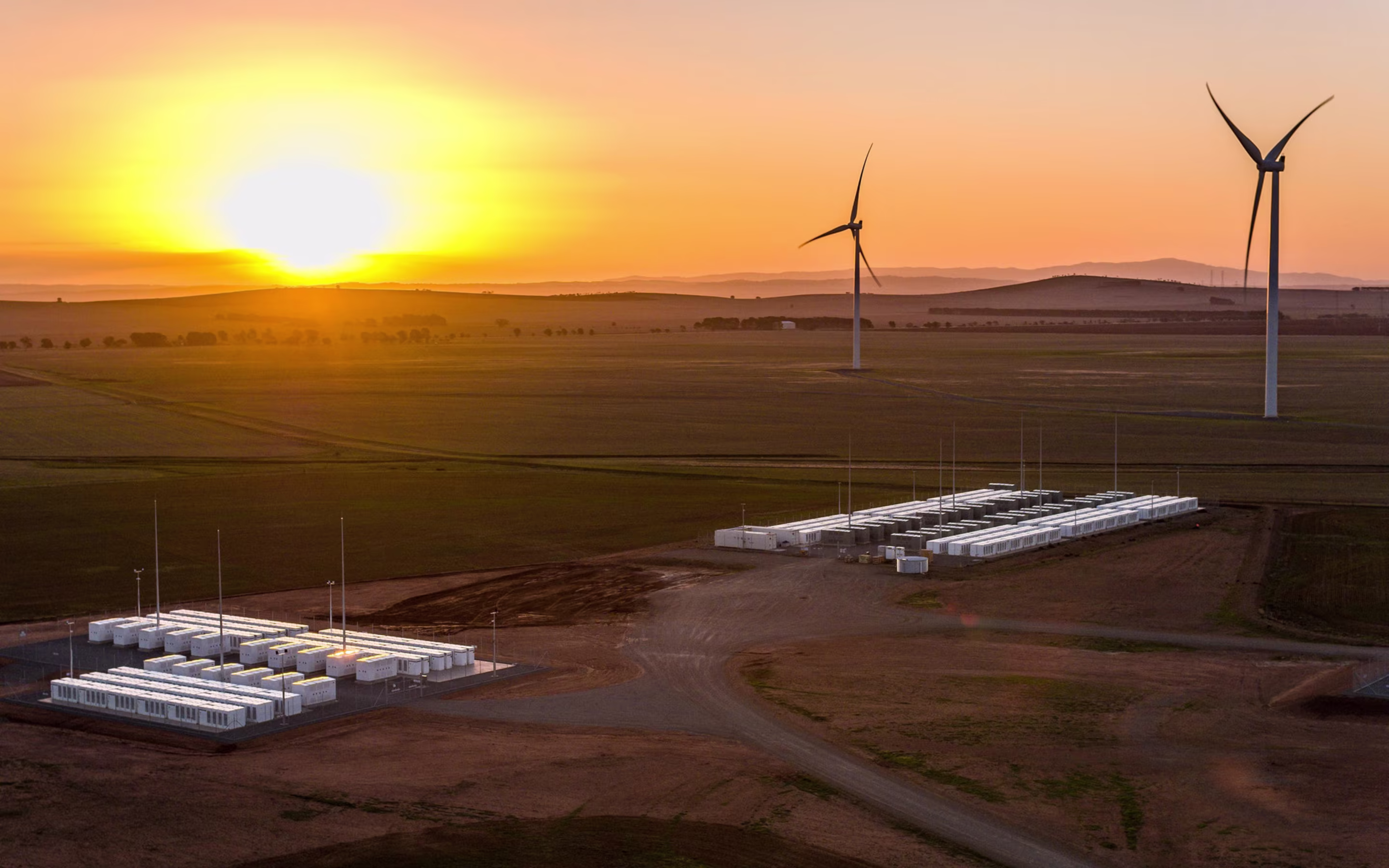 South Australia Megapack Installation at Sunset